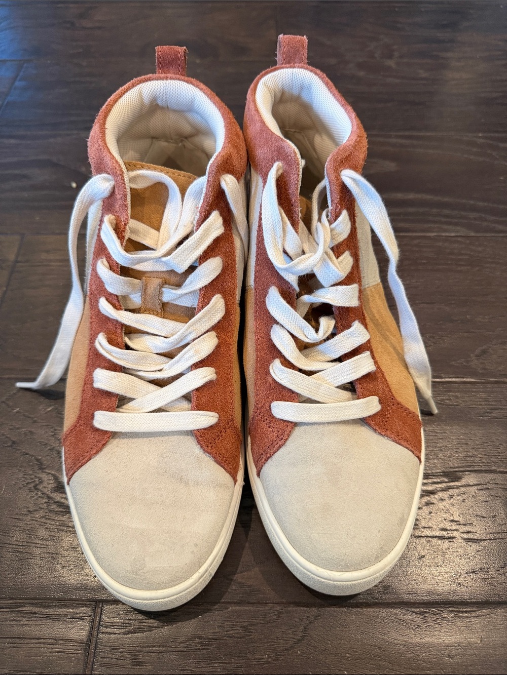 Chelsea & Violet Two-Tone Rust and Cream Suede Lace-Up Sneakers